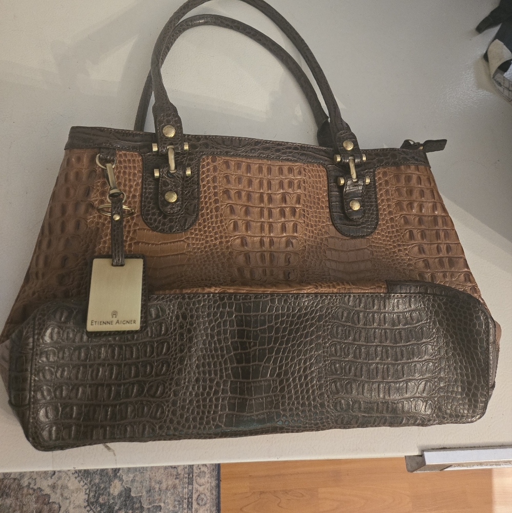 Etienne Aigner Two-Tone Crocodile Embossed Satchel